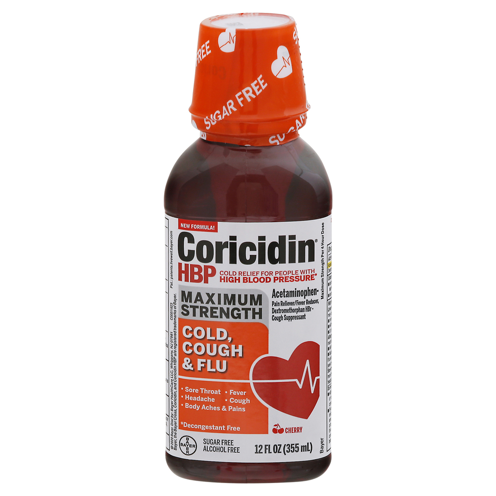 Coricidin HBP Cold, Cough & Flu, Maximum Strength, Cherry