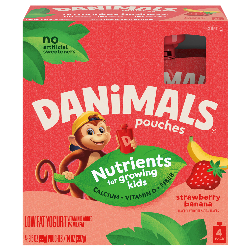 Danimals Pouches Strawberry Banana Squeezable Low Fat Yogurt Pouches​