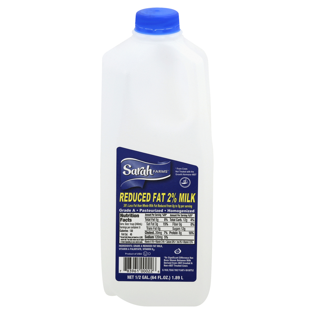 Sarah Farms Milk, Reduced Fat, 2%