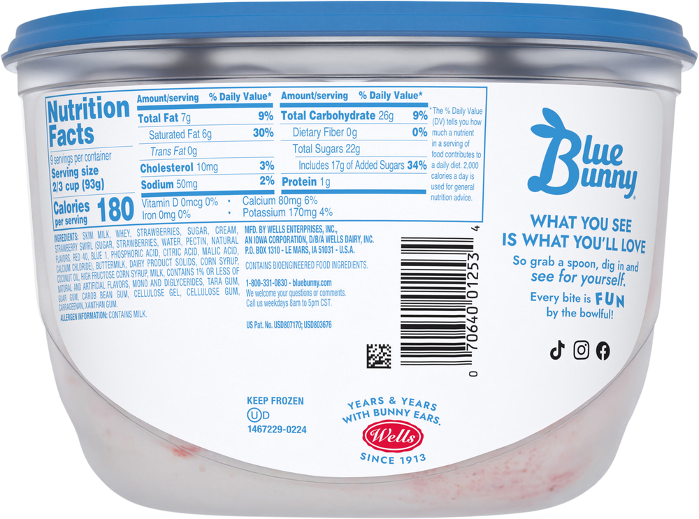 Blue Bunny Frozen Dairy Dessert, Double Strawberry Swirl