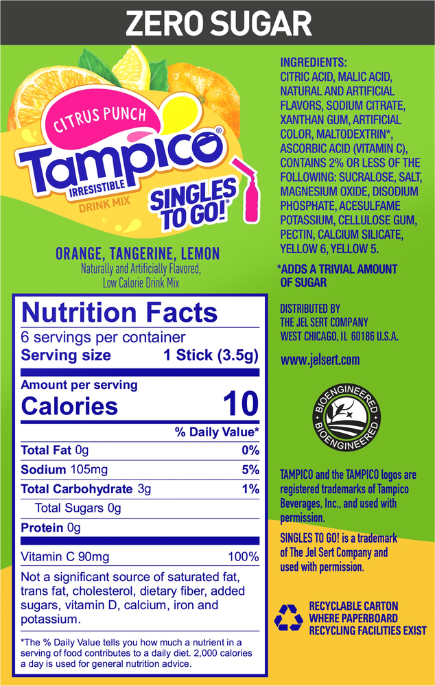 Tampico Singles To Go! Zero Sugar Citrus Punch Drink Mix
