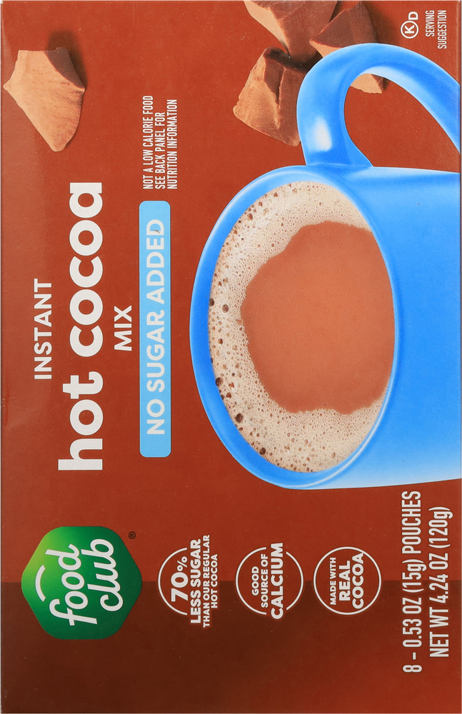 Food Club Hot Cocoa Mix, No Sugar Added, Instant
