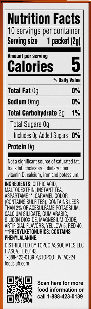 Food Club Drink Mix, Low Calorie, Peach Iced Tea