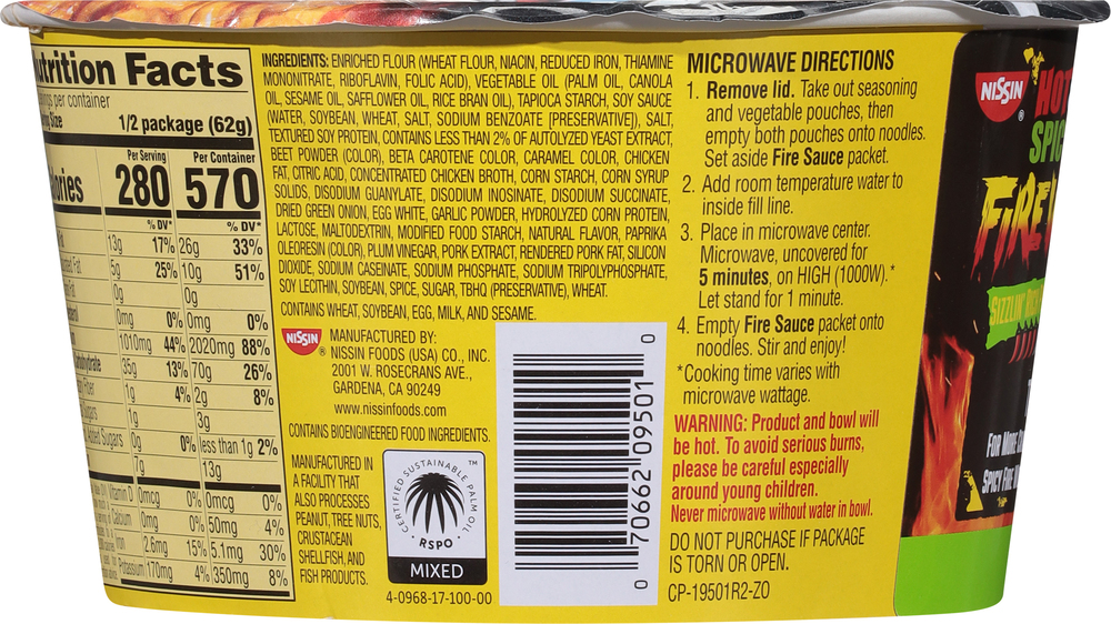 Nissin Fire Wok Noodles, Sizzlin Rich Pork Flavor, Hot & Spicy
