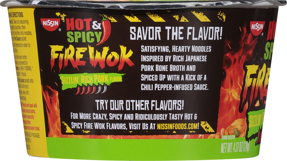 Nissin Fire Wok Noodles, Sizzlin Rich Pork Flavor, Hot & Spicy