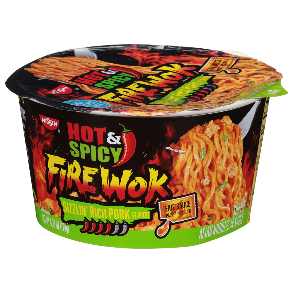 【美品】WWW_SAKENODAI WHAT WE WANT Nissin Fire Wok Noodles, Sizzlin Rich Pork Flavor, Hot & Spicy