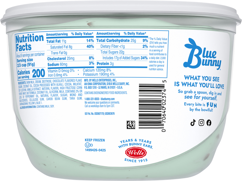 Blue Bunny Soft Mint Chocolate Chip Frozen Dairy Dessert