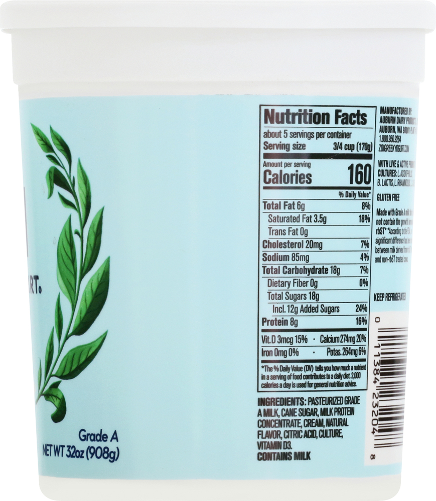 Zoi Yogurt, Greek, Vanilla, Traditional Style