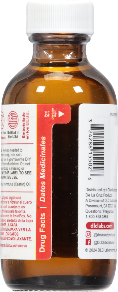 De La Cruz 100% Pure Castor Oil - 3 Bottles (2 Fl Oz Each) USP Grade, Exp. 2028