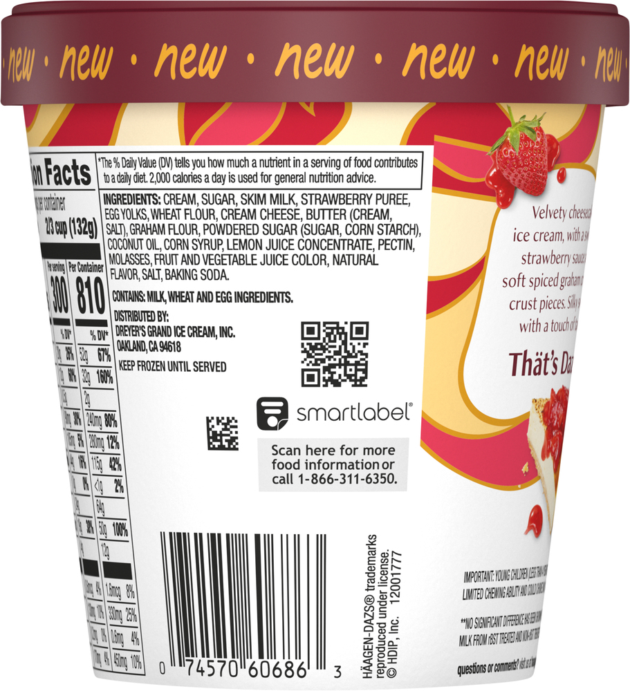 Haagen-Dazs Ice Cream, New York Strawberry Cheesecake, 14 fl Oz