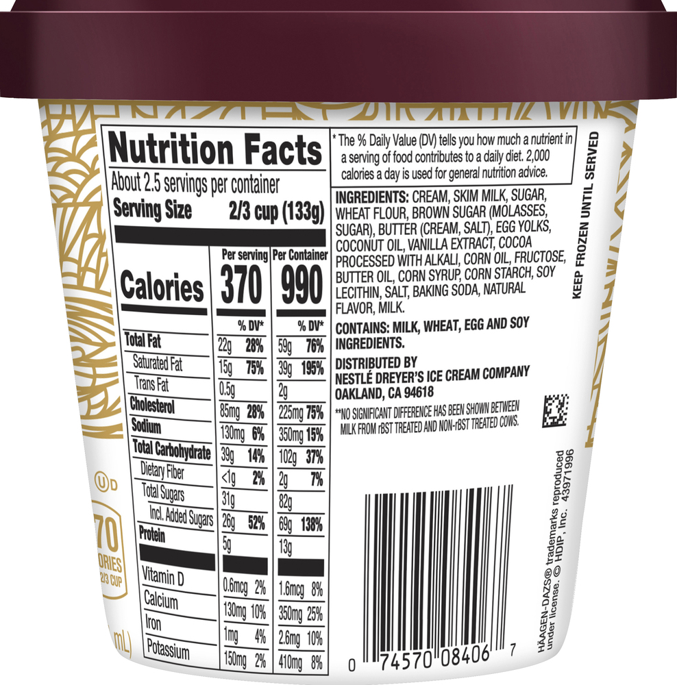 Haagen-Dazs Ice Cream, Chocolate Chip Cookie Dough