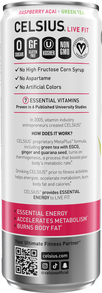 Celsius Live Fit Fizz-Free Raspberry Acai + Green Tea Energy Drink