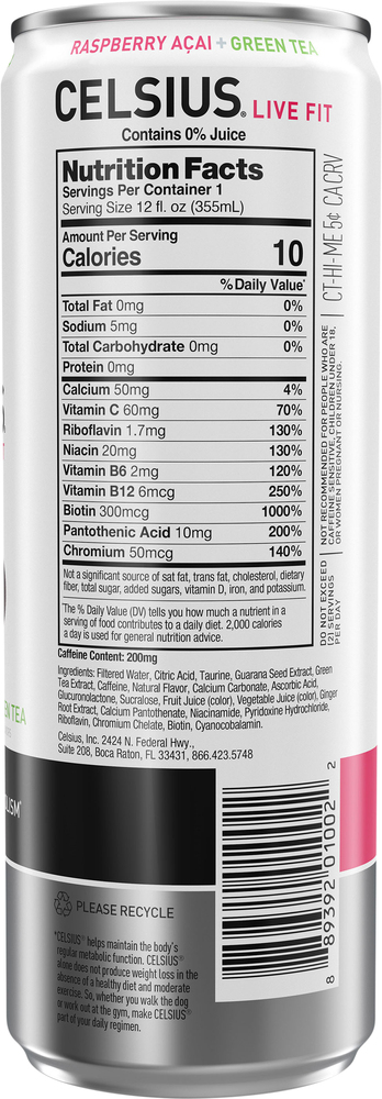 Celsius Live Fit Fizz-Free Raspberry Acai + Green Tea Energy Drink