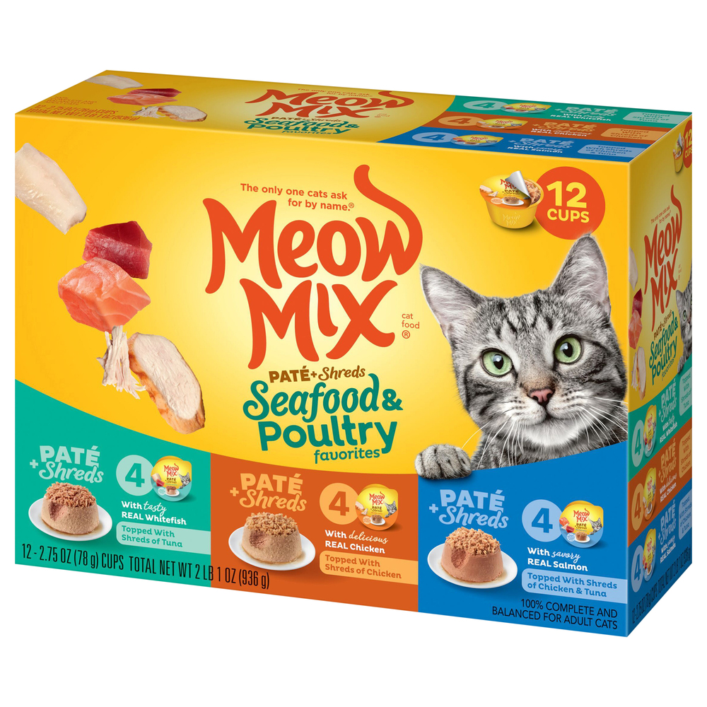 Meow Mix Cat Food, Pate + Shreds, Seafood & Poultry Favorites