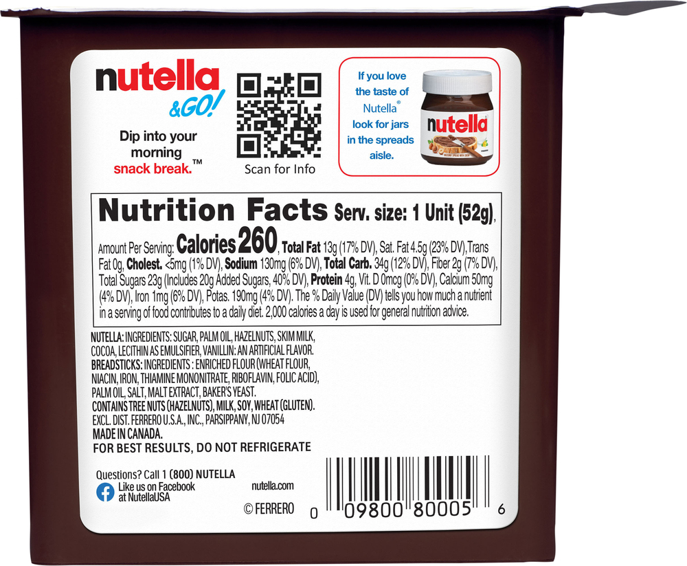 American Nutella Ingredients Label