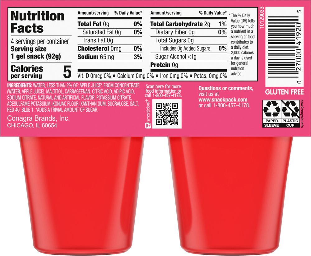 Snack Pack Zero Sugar Low Calorie Cherry Juicy Gels