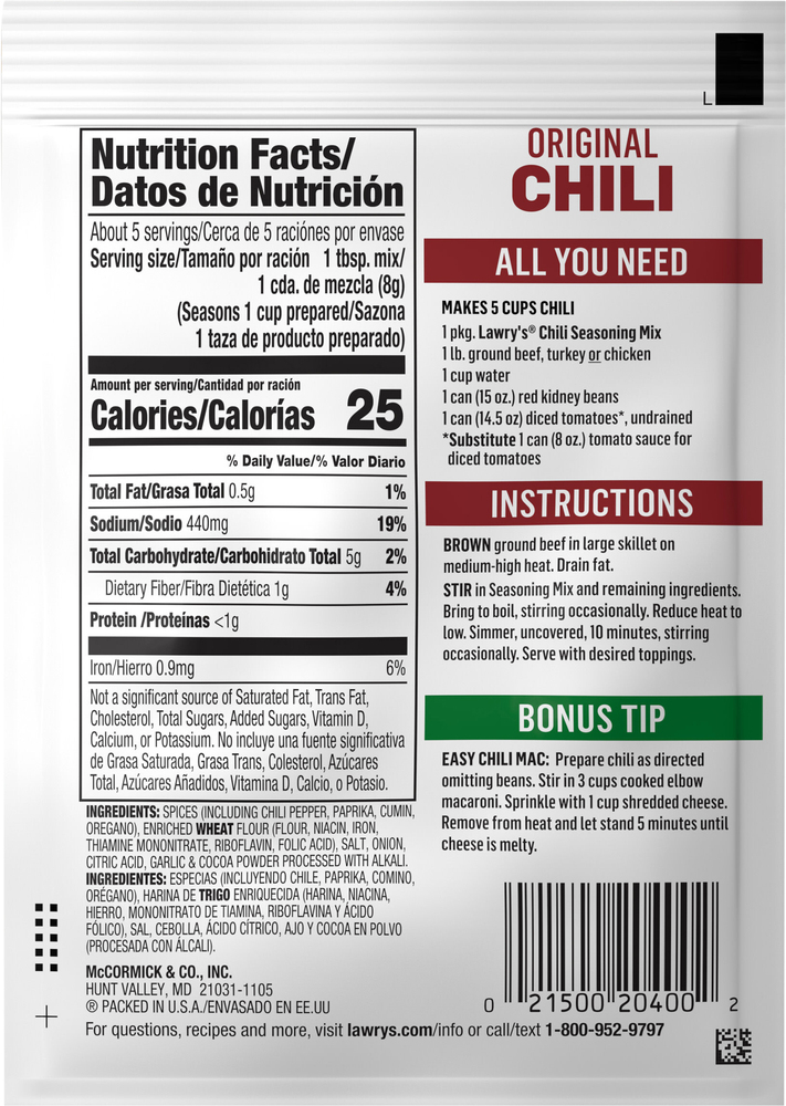Lawry's Chili Spices & Seasonings Mix