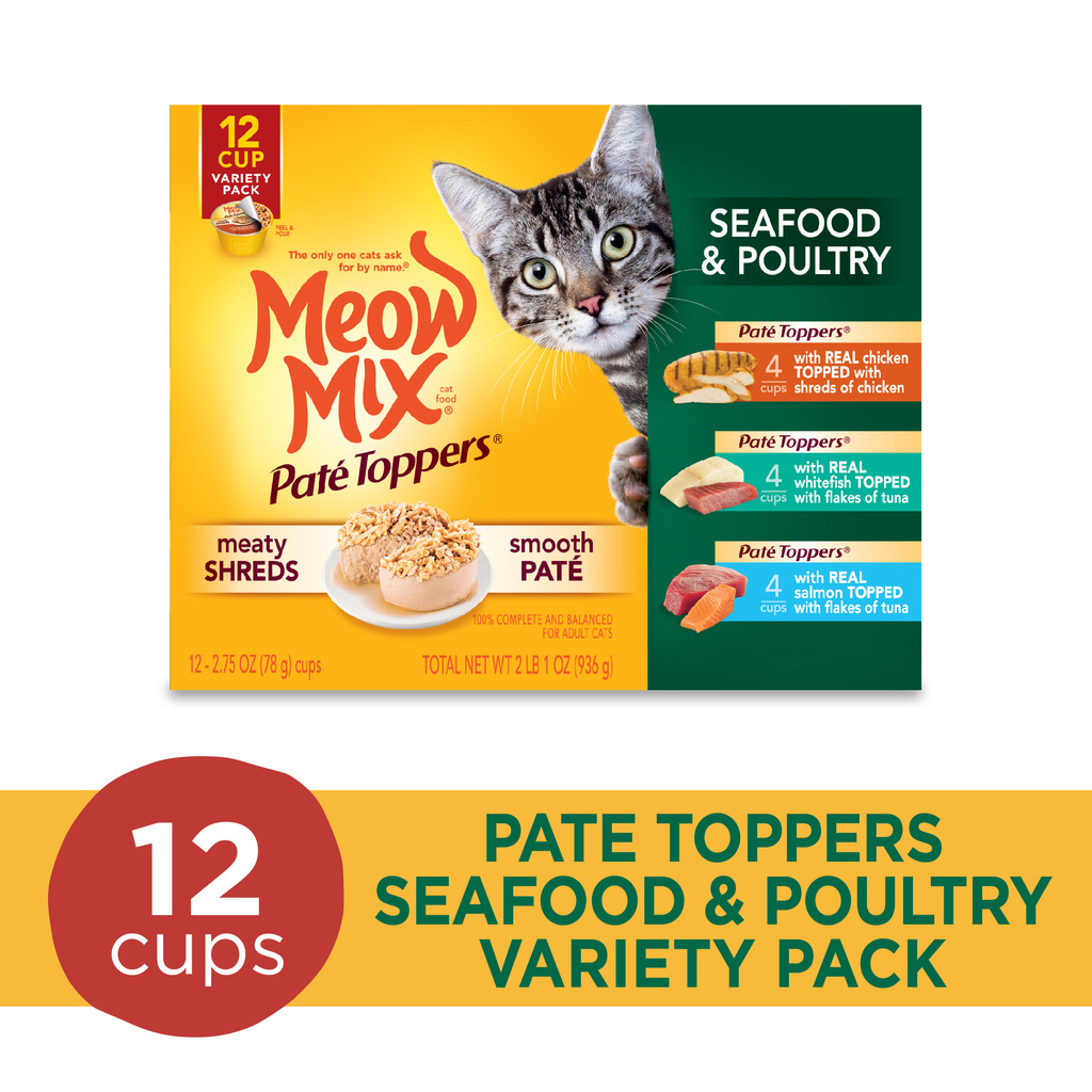 Meow Mix Cat Food, Pate + Shreds, Seafood & Poultry Favorites