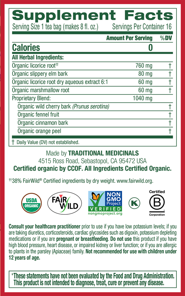 Traditional Medicinals Throat Coat, Organic, Original with Slippery Elm, Caffeine Free, Tea Bags-Planogram-Right