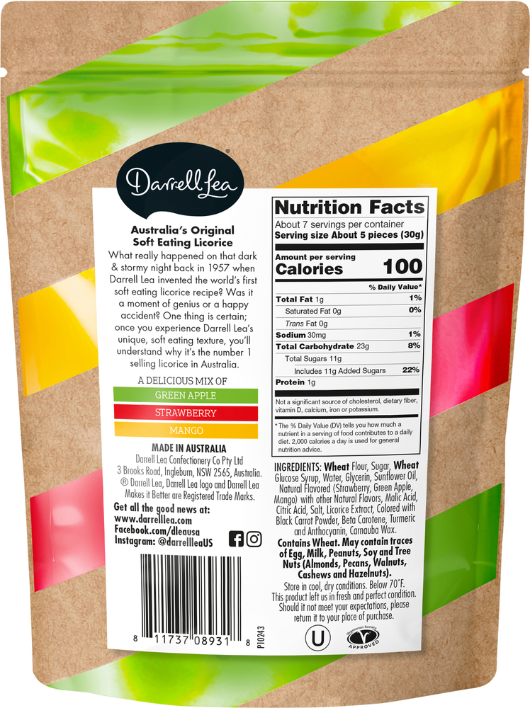 Darrell Lea Australian Licorice, Mixed Fruit Flavored, Soft