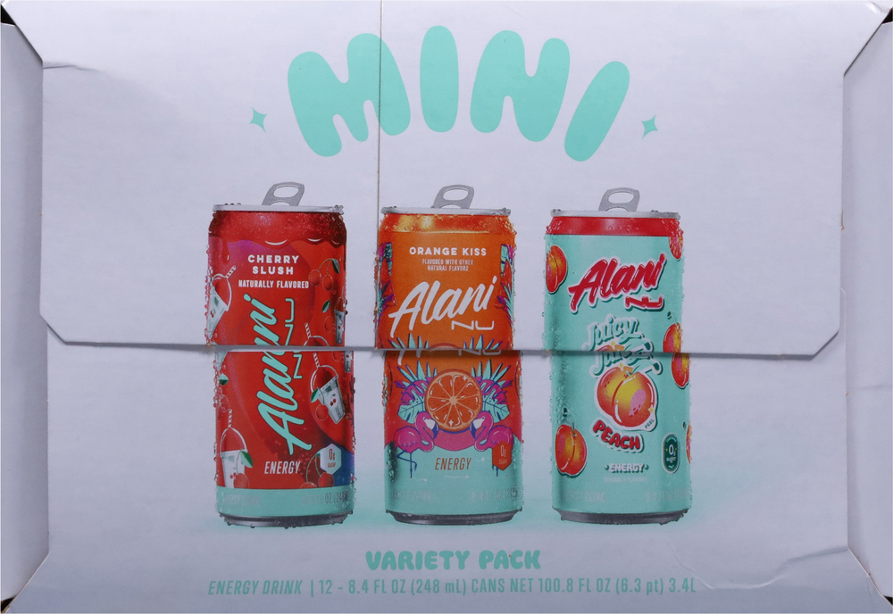 Alani Nu Energy Drink, Cherry Slush/Orange Kiss/Juicy Peach, Mini
