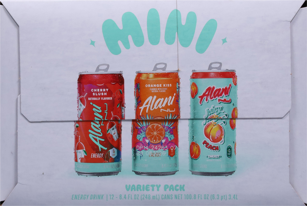 Alani Nu Energy Drink, Cherry Slush/Orange Kiss/Juicy Peach, Mini