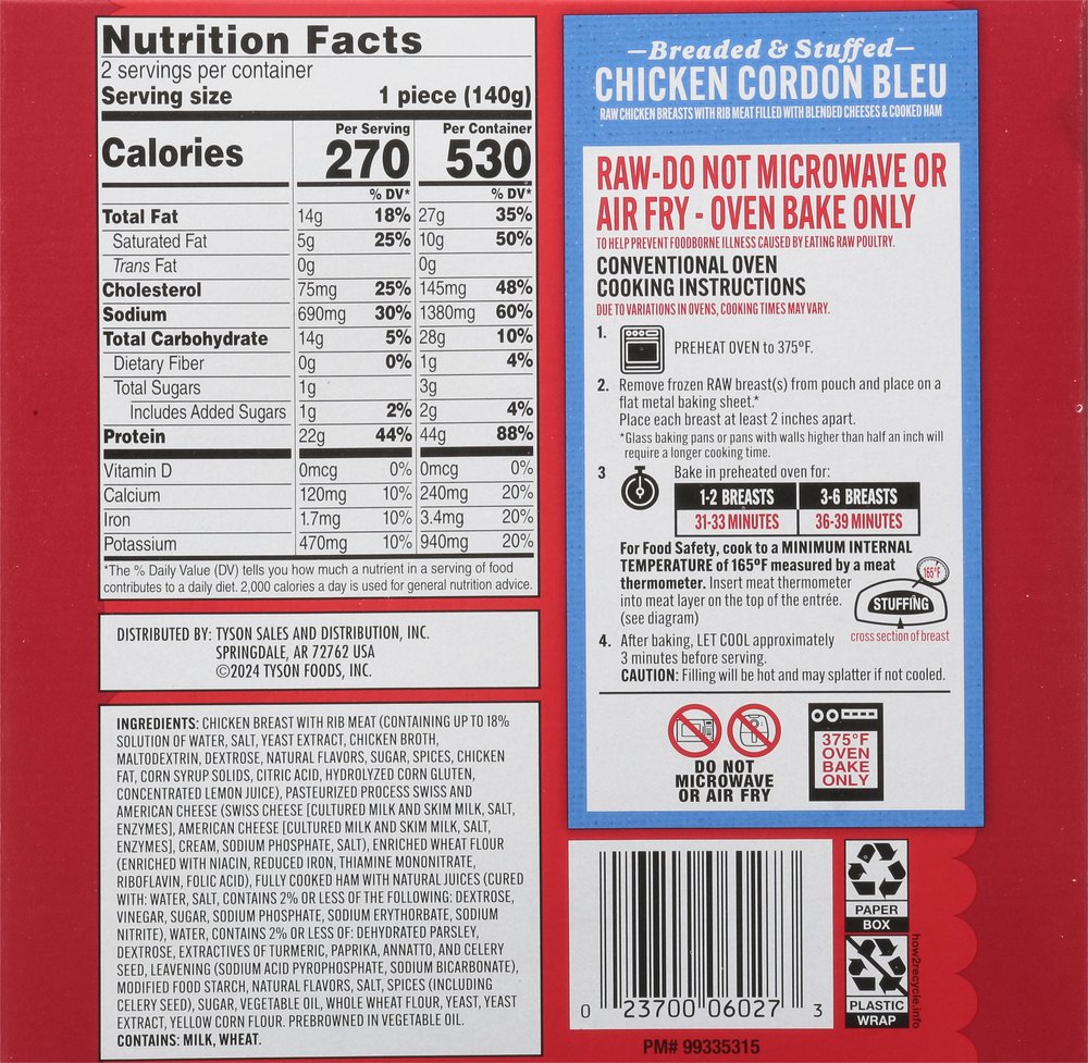 Tyson Breaded & Stuffed Chicken Cordon Bleu