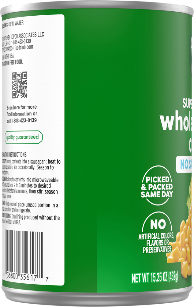 Food Club Corn Whole Kernel No Salt