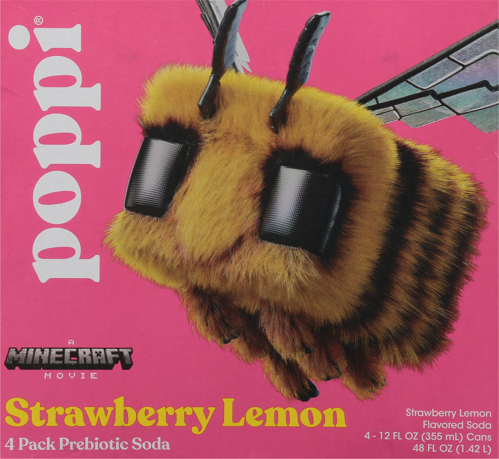 Poppi A Minecraft Movie Strawberry Lemon Prebiotic Soda