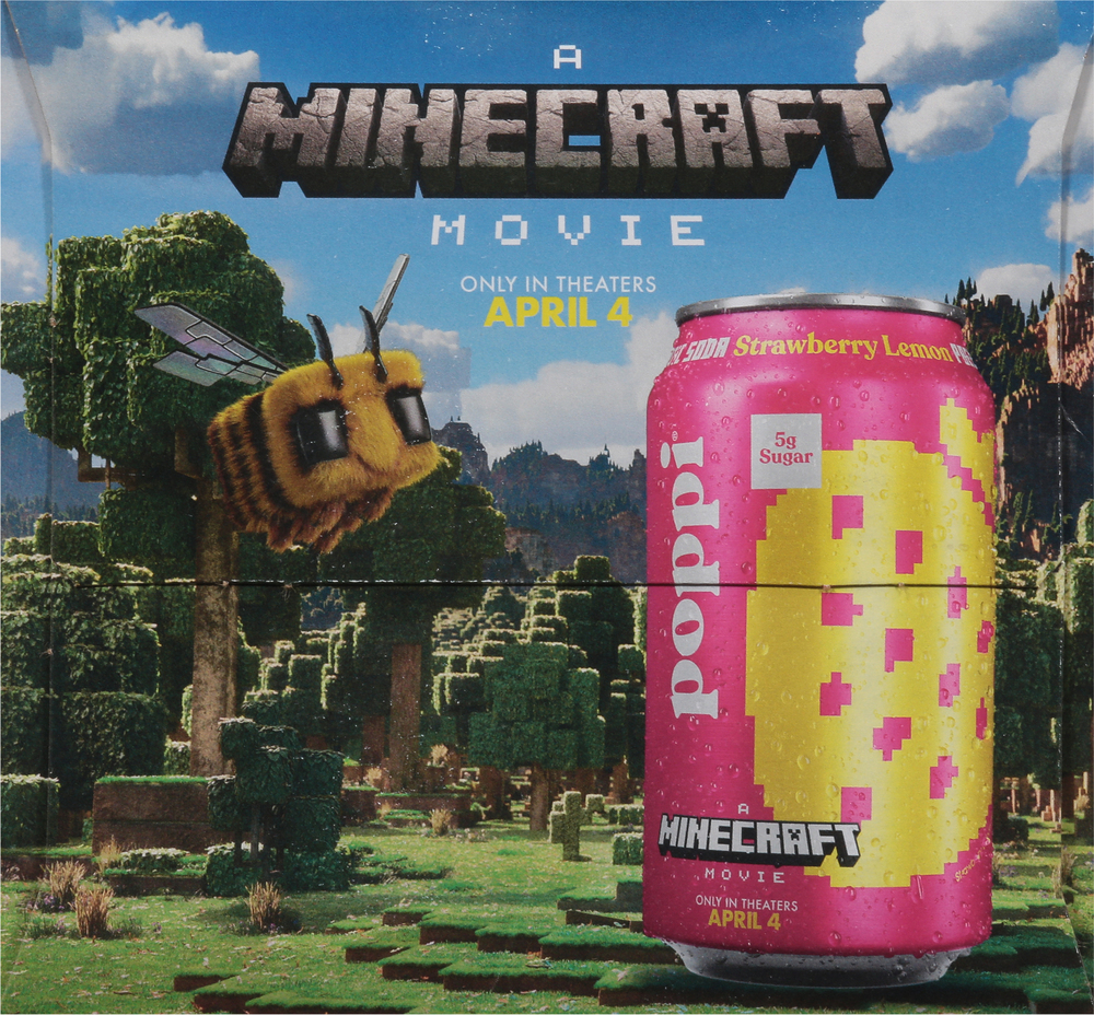 Poppi A Minecraft Movie Strawberry Lemon Prebiotic Soda