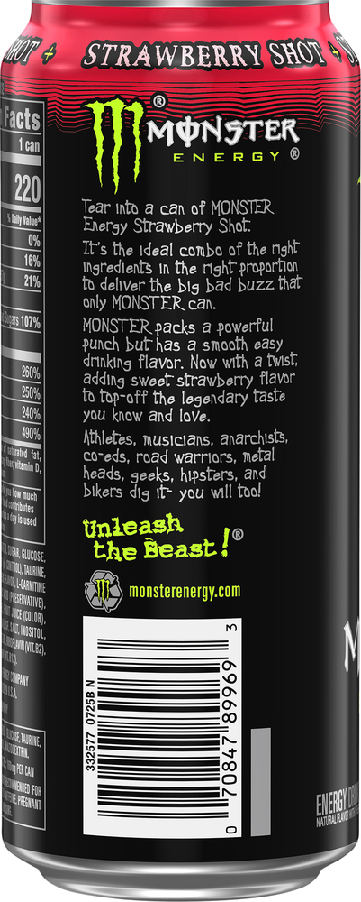 how much l carnitine in a monster Monster Strawberry Shot Energy Drink