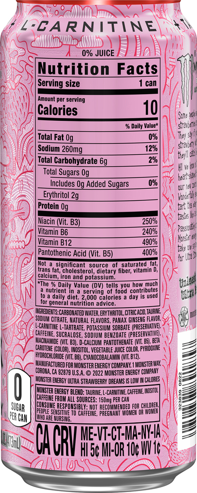 Monster Energy Ultra Zero Sugar Strawberry Dreams Energy Drink