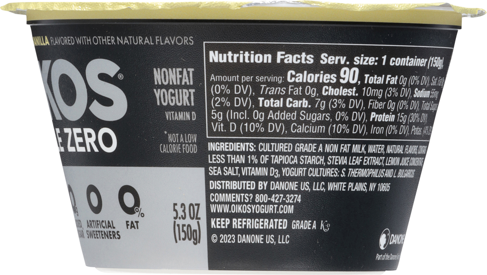 Oikos Triple Zero Nonfat Vanilla Flavored Yogurt