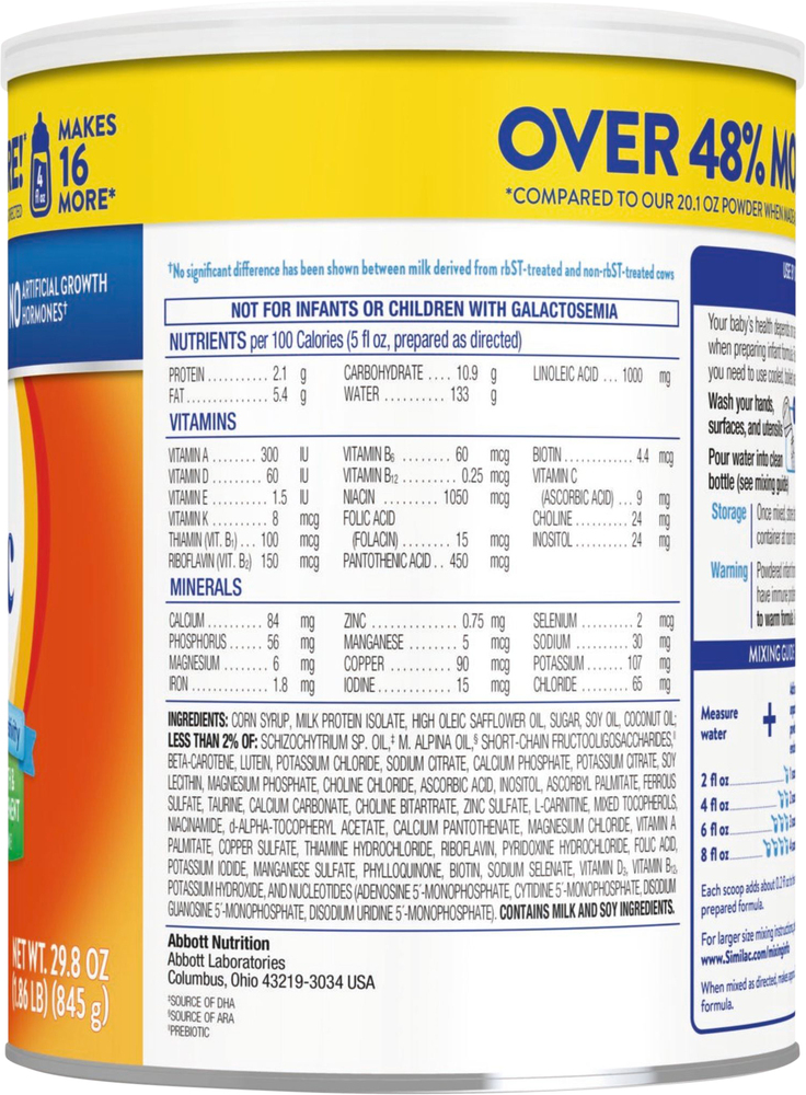 Similac Sensitive Infant Formula with Iron, OptiGro, Milk-Based