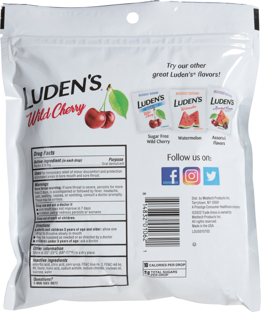 Luden's Throat Drops Wild Cherry Pectin Lozenge / Oral Demulcent