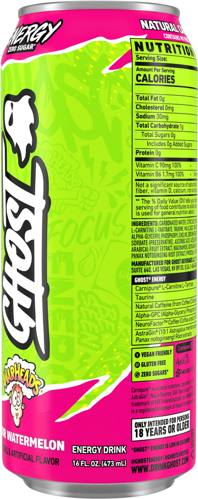 Ghost Zero Sugar Warheads Sour Watermelon Energy Drink