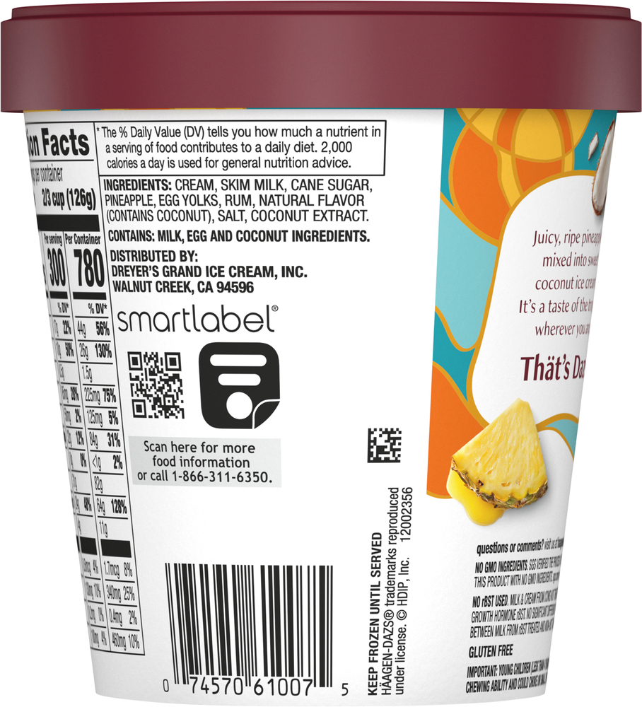 Haagen-Dazs Ice Cream, Pineapple Coconut