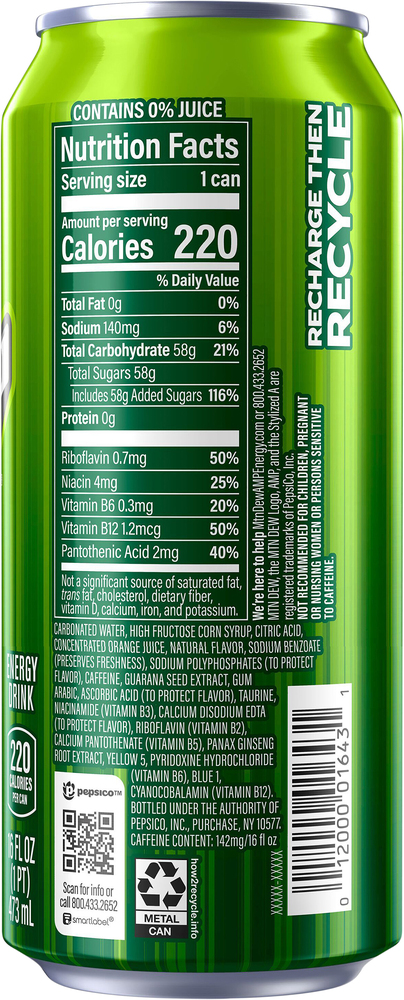 AMP Energy Mountain Dew Original Citrus Flavor Energy Drink